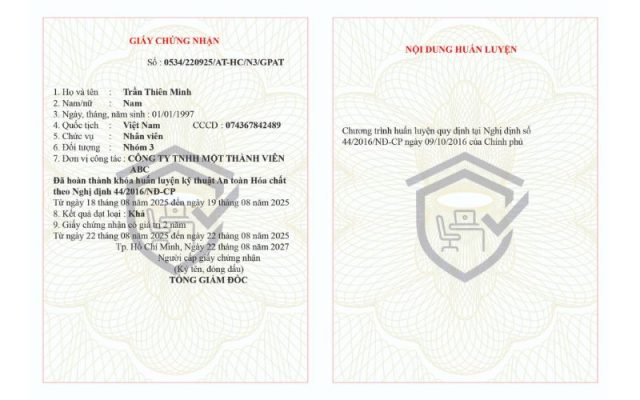 chứng chỉ an toàn lao động